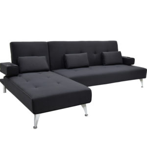 Γωνιακός καναπές κρεβάτι Luxury pakoworld με μαύρο ύφασμα + Δώρο Γάντια Εργασίας(Εως 6 Άτοκες ή 60 Δόσεις)