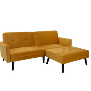 Γωνιακός καναπές-κρεβάτι με σκαμπό Dream pakoworld κίτρινο βελούδο + Δώρο Γάντια Εργασίας(Εως 6 Άτοκες ή 60 Δόσεις)