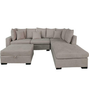 Γωνιακός καναπές Dean pakoworld αριστερή γωνία-σκαμπό ύφασμα μπεζ + Δώρο Γάντια Εργασίας(Εως 6 Άτοκες ή 60 Δόσεις)