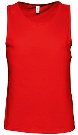Sol s Justin 11465, Ανδρικό αμάνικο t-shirt Jersey 150 γρ. 100% βαμβάκι Ringspun σεμί πενιέ. RED-145