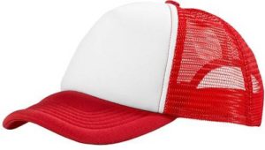 TRUCKER Πεντάφυλλο καπέλο με δίχτυ 100% Πολυέστερ 100-105gsm με σφουγγάρι στο γείσο και στο μέτωπο PF CONCEPT WHITE/RED