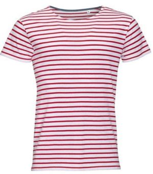 Sol s Miles Men 01398 Ανδρικό ριγέ t-shirt 100% Ringspun βαμβάκι σεμί-πενιέ WHITE/RED-987