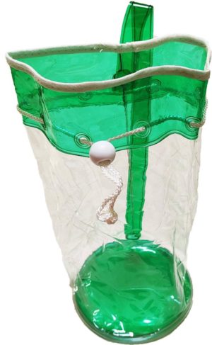 Πλαστικό Ψηλό Διάφανο Τσαντάκι Με Λουράκι Μεταφοράς & Κορδόνι για κλείσιμο Διάμετρος: 12,5cm Ύψος: 27,5cm WHITE/GREEN