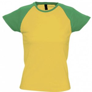 Sol s Milky 11195 Γυναικείο δίχρωμο t-shirt με ρεγκλάν μανίκια 100% βαμβάκι GOLD/KELLY GREEN-883