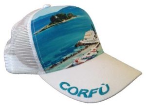 Atlantis Mesh Souvenir Καπέλο Corfu Κέρκυρα Πεντάφυλλο τζόκεϊ 100% Πολυέστερ WHITE