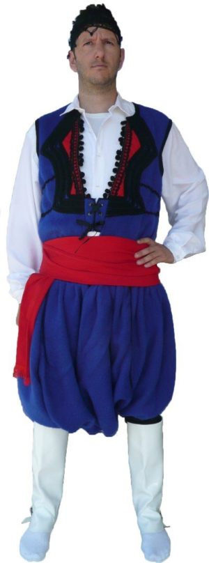 Παραδοσιακή Φορεσιά Μάλλινος Κρητικός Μπλε S-XXL Ανδρική MARK798 Με μαντήλι Χωρίς Γκέτες