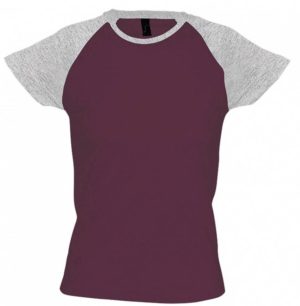 Sol s Milky 11195 Γυναικείο δίχρωμο t-shirt με ρεγκλάν μανίκια 100% βαμβάκι GREY MELANGE/BURGUNDY - 895