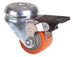 Ρόδα Βαρέως τύπου Φ50mm PU Περιστροφική στη Βάση με Τρύπα & Φρένο - Ρουλεμάν - (01857)