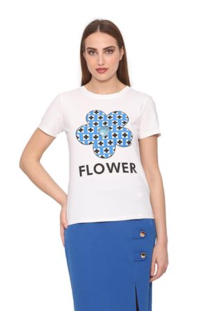 Μπλούζα Λευκή Με Λουλούδι Σε Μπλε