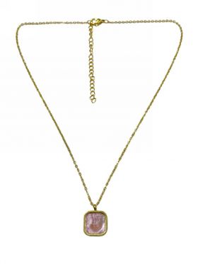Kostibas 1013-869X5, Κολιέ, Ατσάλι, Χρυσό με ροζ πέτρα