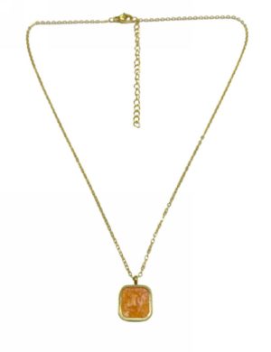 Kostibas 1013-869XW, Κολιέ, Ατσάλι, Χρυσό με πορτοκαλί πέτρα