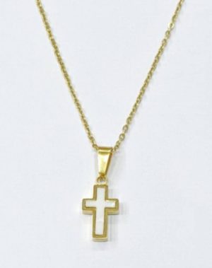 Kostibas 1313-701XL, Μενταγιόν Σταυρός, Ατσάλι, Χρυσό/Λευκό