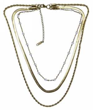 Kostibas 1013-880XL, Κολιέ, Ατσάλι μιξ, Χρυσό, Με λευκές πετρούλες