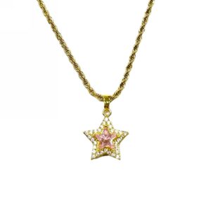 Kostibas 1013-980XR, Κολιέ, Ατσάλι, Χρυσό με μοτίφ ροζ αστέρι