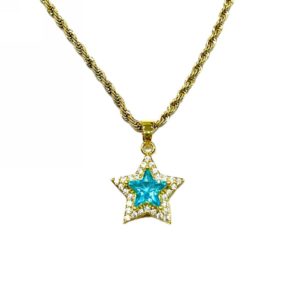 Kostibas 1013-980XC, Κολιέ, Ατσάλι, Χρυσό με μοτίφ γαλάζιο αστέρι
