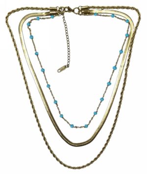 Kostibas 1013-880XT, Κολιέ, Ατσάλι μιξ, Χρυσό, Με τιρκουάζ πετρούλες