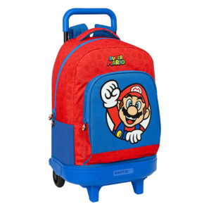 Safta 612108918 Super Mario, Τροχήλατη Σχολική Τσάντα, Ύφασμα, Κόκκινο