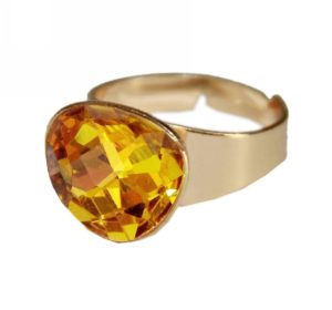 Kostibas 2512-541XQ, Δαχτυλίδι, Γυαλί, Μεταλλικό, Χρυσό με Πορτοκαλί Κρυσταλλάκι