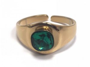 Karma 2222-024X, Δαχτυλίδι, Ατσάλι 316L, Με πράσινο κρυσταλλάκι, Χρυσό