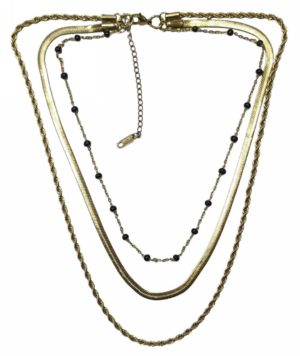 Kostibas 1013-880XM, Κολιέ, Ατσάλι μιξ, Χρυσό, Με μαύρες πετρούλες