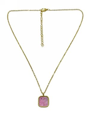 Kostibas 1013-869XR, Κολιέ, Ατσάλι, Χρυσό με ροζ πέτρα