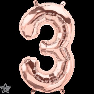 Μπαλόνι Φόιλ Μίνι Νούμερο ροζ χρυσό 3 41εκ. με βαλβίδα 059107