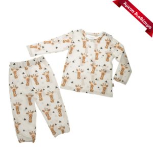 Σετ βαμβακερές πιτζάμες για αγόρι λευκές giraffe 1720-giraffe