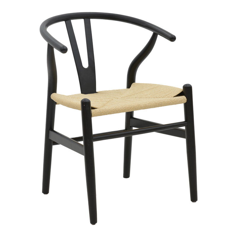 Καρέκλα Wishbone pakoworld μαύρο rubberwood-έδρα φυσικό σχοινί 53x55x76εκ 1τεμ