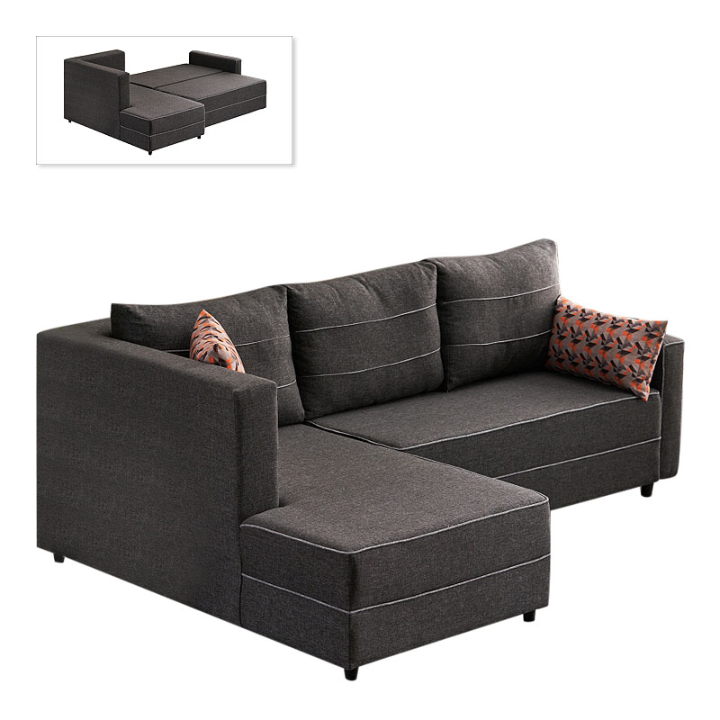 Γωνιακός καναπές - κρεβάτι Ece Megapap αριστερή γωνία υφασμάτινος με αποθηκευτικό χώρο χρώμα ανθρακί 242x160x88εκ. 1τεμ