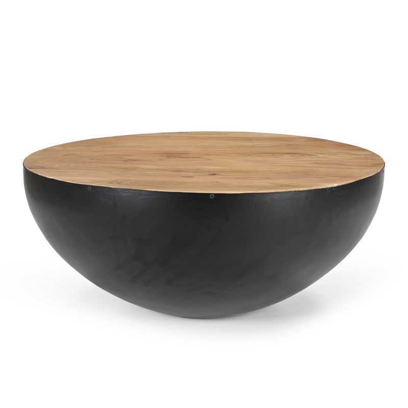 Τραπέζι σαλονιού Coffelty Inart μαύρο μέταλλο-μασίφ ξύλο ακακίας Φ90x40εκ 1τεμ
