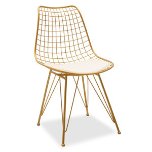 Καρέκλα Taj pakoworld μέταλλο χρυσό-μαξιλάρι PVC λευκό 1τεμ