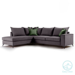 Γωνιακός καναπές δεξιά γωνία Romantic pakoworld ύφασμα ανθρακί-κυπαρισσί 290x235x95εκ 1τεμ