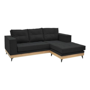 Γωνιακός καναπές αναστρέψιμος Mirabel pakoworld μαύρο ύφασμα-φυσικό ξύλο 250x184x100εκ 1τεμ
