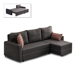 Γωνιακός καναπές - κρεβάτι Ece Megapap δεξιά γωνία υφασμάτινος με αποθηκευτικό χώρο χρώμα ανθρακί 242x150x88εκ. 1τεμ