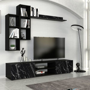 Σύνθεση τηλεόρασης Duana Megapap χρώμα μαύρο εφέ μαρμάρου - μαύρο 180x38x35,7εκ. 1τεμ