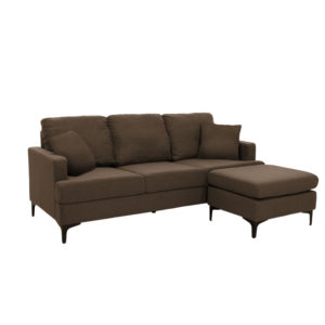Γωνιακός καναπές με σκαμπό Slim pakoworld υφασμάτινος χρώμα καφέ με μαξιλάρια 185x140x70εκ 1τεμ