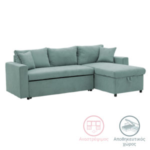 Γωνιακός καναπές-κρεβάτι αναστρέψιμος Lilian pakoworld ύφασμα πράσινο μέντας 225x148x81εκ 1τεμ