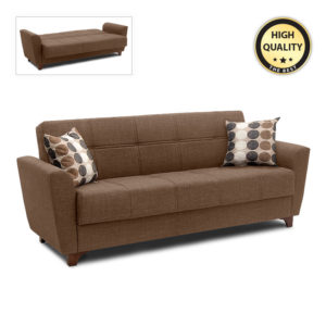 Καναπές - κρεβάτι Jason Megapap τριθέσιος υφασμάτινος με αποθηκευτικό χώρο σε σκούρο καφέ 216x85x91εκ. 1τεμ