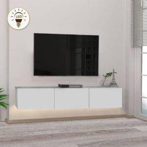Έπιπλο τηλεόρασης επιτοίχιο Damla Megapap από μελαμίνη με LED χρώμα λευκό 180x29,5x29,5εκ. 1τεμ