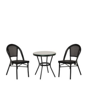 Σετ Τραπεζαρία Κήπου ArteLibre BURUNDI Μαύρο Αλουμίνιο/Γυαλί Με 2 Καρέκλες 14990235 1τεμ