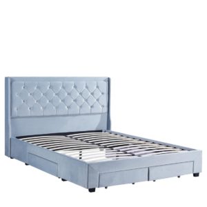 Κρεβάτι Διπλό ArteLibre ANNONA Γαλάζιο Βελούδο (Στρώμα 160x200cm) 1τεμ