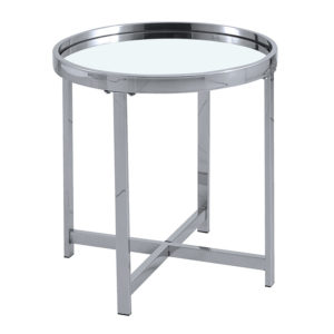 Βοηθητικό τραπέζι σαλονιού Tristan pakoworld μέταλλο ασημί-γυαλί Φ55x55εκ 1τεμ