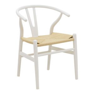 Καρέκλα Wishbone pakoworld λευκό rubberwood-έδρα φυσικό σχοινί 53x55x76εκ 1τεμ