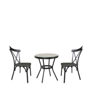 Σετ Τραπεζαρία Κήπου ArteLibre BURUNDI Μαύρο Αλουμίνιο/Γυαλί Με 2 Καρέκλες 14990213 1τεμ