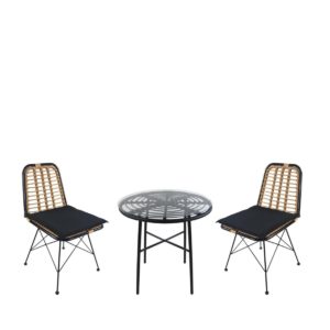 Σετ Τραπεζαρία Κήπου ArteLibre APPIUS Μαύρο Μέταλλο/Rattan/Γυαλί Με 2 Καρέκλες 14990376 1τεμ