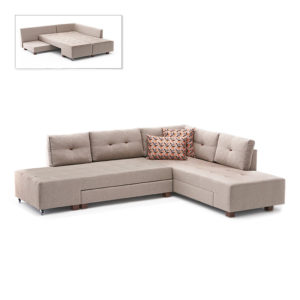Γωνιακός καναπές - κρεβάτι Manama Megapap δεξιά γωνία υφασμάτινος χρώμα κρεμ 280x206x85εκ. 1τεμ