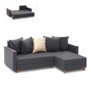 Γωνιακός καναπές - κρεβάτι Aydam Megapap δεξιά γωνία υφασμάτινος με αποθηκευτικό χώρο χρώμα ανθρακί 215x150x80εκ. 1τεμ