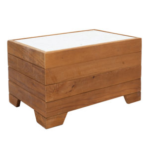 Τραπέζι Otis pakoworld ξύλο οξιάς καρυδί-λευκό μάρμαρο 60x42x35εκ 1τεμ