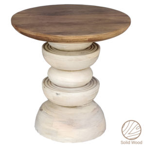 Τραπέζι σαλονιού Gerardo Inart white wash-φυσικό μασίφ ξύλο ακακίας Φ55x55εκ 1τεμ