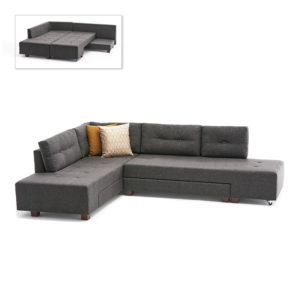 Γωνιακός καναπές - κρεβάτι Manama Megapap αριστερή γωνία υφασμάτινος χρώμα ανθρακί 280x206x85εκ. 1τεμ